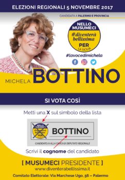 CANDIDATA A PALERMO E PROVINCIA. E' possibile votare e far votare Michela Bottino a tutti i siciliani residenti nel Comune di Palermo e nella Provincia di Palermo. (Messaggio autogestito)