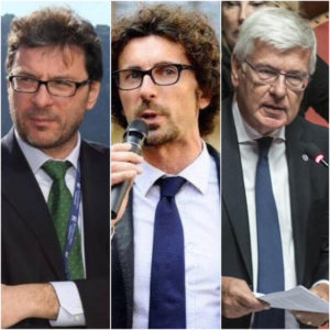 Giorgetti (Lega), Toninelli (M5S) e Romani (Forza Italia)